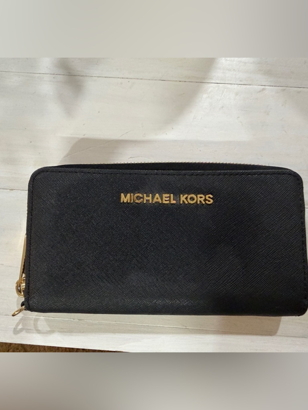 Michael Kors Black Wallet with Gold Logo and Zip